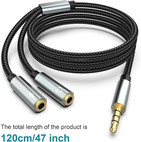 مقسم ميكروفون سماعة الرأس 3.5 مم 2 TRS أنثى إلى 1 TRRS ذكر ميكروفون وصوت Y مقسم TRRS كابل محول سماعة رأس متوافق مع أجهزة الكمبيوتر المحمول PS4 Xbox One PC Tablet Gaming in Kuwait