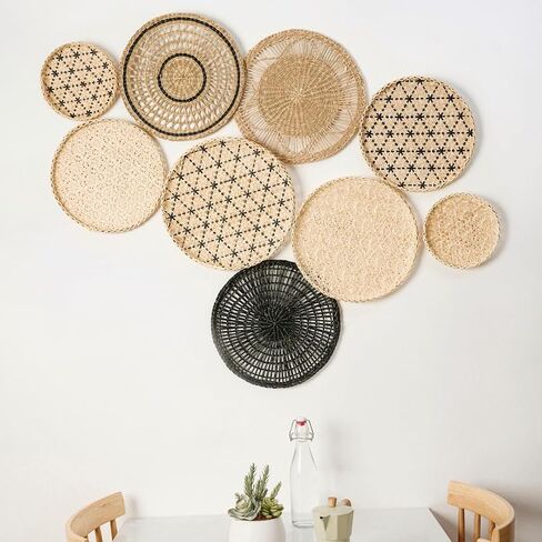 7 Pcs Bobo Wall Baskets Set, Farmhouse Woven Wall Decor, Woven Wall Basket, Wicker Basket Wall Decor, Woven Basket for Wall Decor in Saudi Arabia