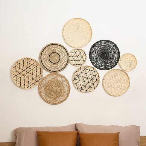 7 Pcs Bobo Wall Baskets Set, Farmhouse Woven Wall Decor, Woven Wall Basket, Wicker Basket Wall Decor, Woven Basket for Wall Decor in Saudi Arabia