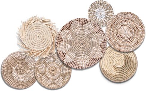 7 Pcs Bobo Wall Baskets Set, Farmhouse Woven Wall Decor, Woven Wall Basket, Wicker Basket Wall Decor, Woven Basket for Wall Decor in Saudi Arabia