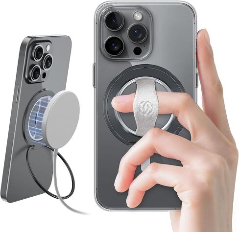 EWA MagOne الجيل الثالث [متوافق مع MagSafe] حامل بمقبض هاتف مع حزام إصبع، حلقة حامل حلقية مغناطيسية قابلة للإزالة، فقط لهاتف iPhone 16,15, 14, 13 Pro/Max-(أسود-أبيض) in Kuwait