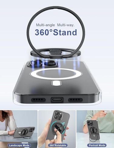 EWA MagOne الجيل الثالث [متوافق مع MagSafe] حامل بمقبض هاتف مع حزام إصبع، حلقة حامل حلقية مغناطيسية قابلة للإزالة، فقط لهاتف iPhone 16,15, 14, 13 Pro/Max-(أسود-أبيض) in Kuwait