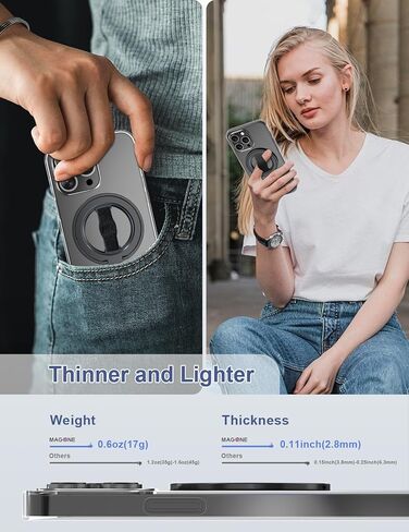 EWA MagOne الجيل الثالث [متوافق مع MagSafe] حامل بمقبض هاتف مع حزام إصبع، حلقة حامل حلقية مغناطيسية قابلة للإزالة، فقط لهاتف iPhone 16,15, 14, 13 Pro/Max-(أسود-أبيض) in Kuwait