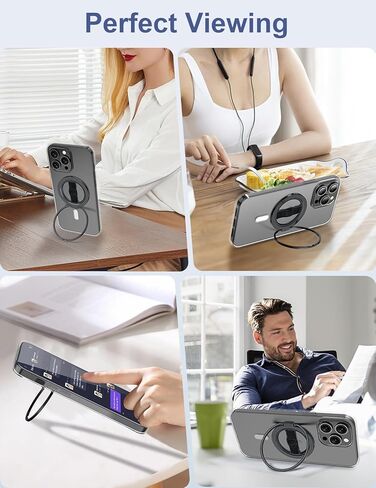 EWA MagOne الجيل الثالث [متوافق مع MagSafe] حامل بمقبض هاتف مع حزام إصبع، حلقة حامل حلقية مغناطيسية قابلة للإزالة، فقط لهاتف iPhone 16,15, 14, 13 Pro/Max-(أسود-أبيض) in Kuwait