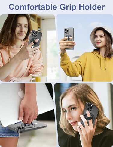 EWA MagOne الجيل الثالث [متوافق مع MagSafe] حامل بمقبض هاتف مع حزام إصبع، حلقة حامل حلقية مغناطيسية قابلة للإزالة، فقط لهاتف iPhone 16,15, 14, 13 Pro/Max-(أسود-أبيض) in Kuwait