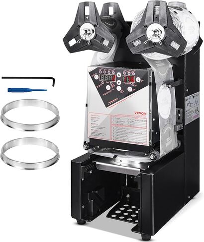 VEVOR Cup Sealing Machine, Fully Automatic Cup Sealer Machine, Sealer Machine 500-650 Cups/H for 190 mm Tall & 90/95 mm Cup with Digital Control LCD Panel for Bubble Milk Tea Coffee, Black in Saudi Arabia