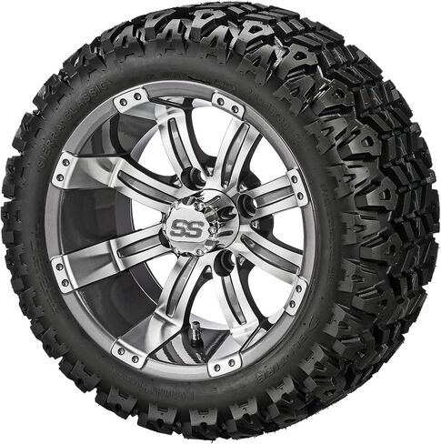 RM Cart 12" Casino Black Machined on 20x10-12 Sierra Classic Tires (Set of 4), Golf Cart Tires and Wheels, Use on Lawn Mowers and ATV’s, Fits Standard Lug Nuts, Assembled Before Shipping in Saudi Arabia