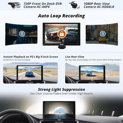 ATOTO P5 9 بوصة QLED ستيريو سيارة محمول، CarPlay لاسلكي وشاشة تلقائية Android مع كاميرا احتياطية 1080P وكاميرا داش، قمع الوهج، جهاز التحكم عن بعد، بلوتوث، AUX/FM، شاشة Carplay للسيارة in Kuwait