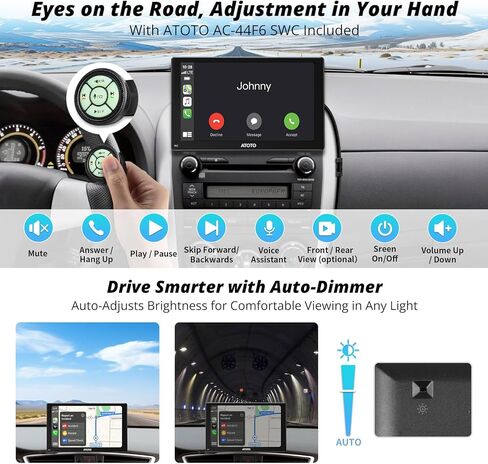 ATOTO P5 9 بوصة QLED ستيريو سيارة محمول، CarPlay لاسلكي وشاشة تلقائية Android مع كاميرا احتياطية 1080P وكاميرا داش، قمع الوهج، جهاز التحكم عن بعد، بلوتوث، AUX/FM، شاشة Carplay للسيارة in Kuwait