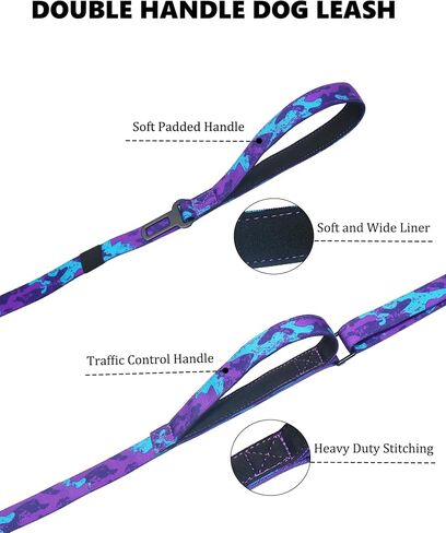 Hotsky Heavy Duty Dog Leash with Two Padded Handles,4.5-6 FT Adjustable Nylon Seatbelt Dog Leash with Traffic Handle and Carabiner for Large Medium and Small Breed Dogs That Pull,Purple Camo in Saudi Arabia