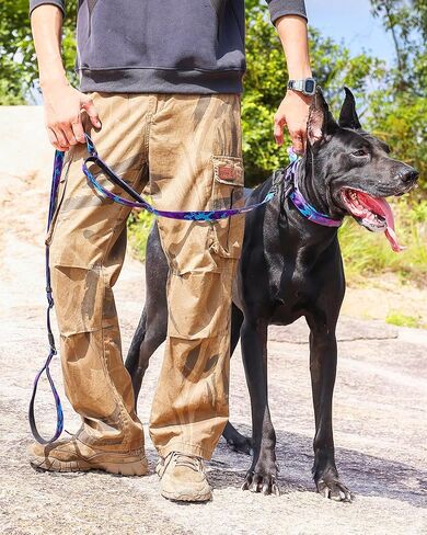 Hotsky Heavy Duty Dog Leash with Two Padded Handles,4.5-6 FT Adjustable Nylon Seatbelt Dog Leash with Traffic Handle and Carabiner for Large Medium and Small Breed Dogs That Pull,Purple Camo in Saudi Arabia