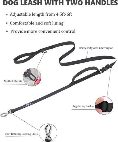 مقود الكلاب شديد التحمل من هوتسكي بمقبضين مبطنين، مقود الكلب بحزام أمان من النايلون قابل للتعديل بطول 4.5-6 أقدام مع مقبض حركة وحلقة تسلق للكلاب الكبيرة والمتوسطة والصغيرة التي تسحب، مموه أرجواني in Kuwait