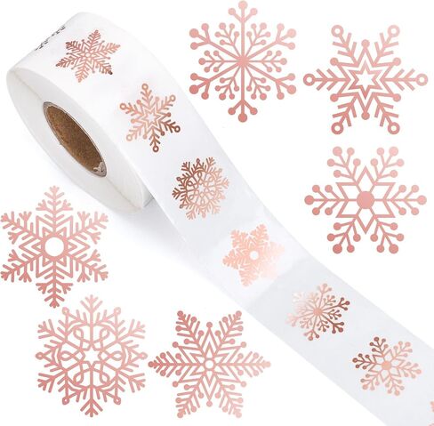 AnyDesign 1000Pcs Clear Christmas Stickers Roll Gold Foil Snowflake Stickers Xmas Winter Holiday Round Adhesive Label Stickers Decal for Xmas Envelopes Invitations Cards Gifts Decor, 6 Designs in Saudi Arabia