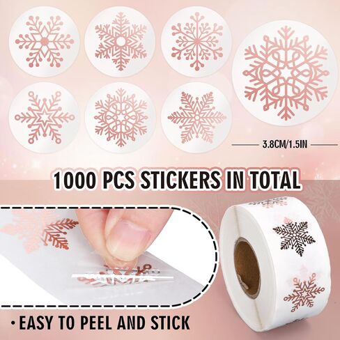 AnyDesign 1000Pcs Clear Christmas Stickers Roll Gold Foil Snowflake Stickers Xmas Winter Holiday Round Adhesive Label Stickers Decal for Xmas Envelopes Invitations Cards Gifts Decor, 6 Designs in Saudi Arabia