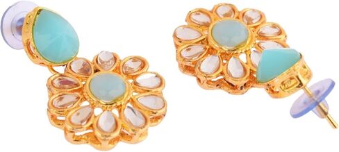 Efulgenz مجموعات المجوهرات الهندية للنساء مجوهرات بوليوود المجوهرات الهندية المختنق كوندان كريستال الزهور قلادة أقراط بوليوود مجموعة الزفاف الزفاف in Kuwait