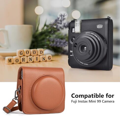 حافظة MUZIRI KINOKOO لكاميرا Instax Mini 99 الفورية، حافظة من جلد البولي يوريثان بتصميم عتيق Instax Mini 99 سهلة الحمل مع حزام كتف قابل للتعديل - أسود in Kuwait