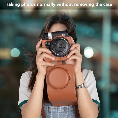 حافظة MUZIRI KINOKOO لكاميرا Instax Mini 99 الفورية، حافظة من جلد البولي يوريثان بتصميم عتيق Instax Mini 99 سهلة الحمل مع حزام كتف قابل للتعديل - أسود in Kuwait