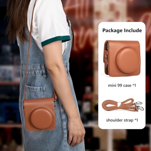 حافظة MUZIRI KINOKOO لكاميرا Instax Mini 99 الفورية، حافظة من جلد البولي يوريثان بتصميم عتيق Instax Mini 99 سهلة الحمل مع حزام كتف قابل للتعديل - أسود in Kuwait