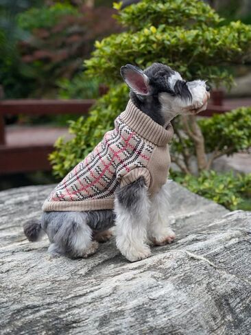 سترة الحيوانات الأليفة المحبوكة منقوشة باللون البيج من Nothers للكلاب الكبيرة والقطط، ملابس معطف دافئ، ملابس تريكو شتوية للحيوانات الأليفة للطقس البارد، مقاس X-Large (XL) 19 بوصة طول الظهر، Xlarge طول الظهر 19 بوصة in Kuwait