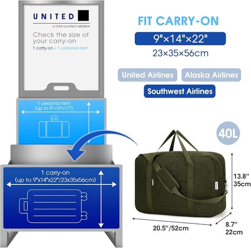 For Spirit Airlines Personal Item Bag 18x14x8 Foldable Travel Duffel Bag Underseat Carry on Luggage for Women and Men 30L (Black) in Kuwait