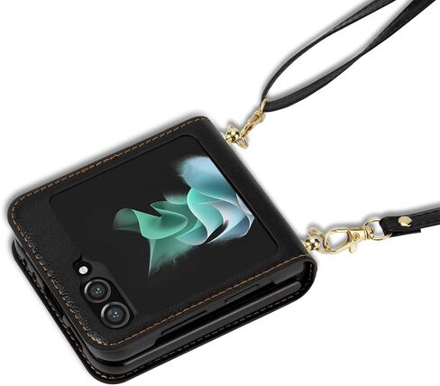 حافظة هاتف بمحفظة كروس لهاتف سامسونج جالاكسي Z Flip 6/ Galaxy Z Flip 5 مع حامل بطاقة، حافظة جلدية طويلة قابلة للإزالة مقاومة للصدمات لهاتف Samsung Galaxy Z Flip6. CT-أسود in Kuwait
