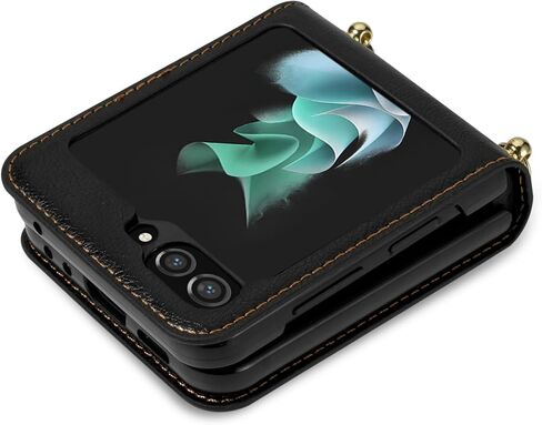 حافظة هاتف بمحفظة كروس لهاتف سامسونج جالاكسي Z Flip 6/ Galaxy Z Flip 5 مع حامل بطاقة، حافظة جلدية طويلة قابلة للإزالة مقاومة للصدمات لهاتف Samsung Galaxy Z Flip6. CT-أسود in Kuwait