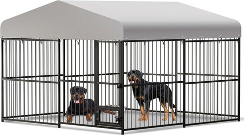 Large Outdoor Dog Kennel, Heavy Duty Dog Cage with Roof, Dog Kennel Galvanized Iron Dog House with Safety Locks,UV & Water Resistant Proof Cover, for Garden Backyard Black (10x10x6FT) in Kuwait