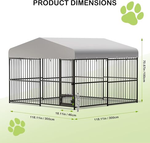 Large Outdoor Dog Kennel, Heavy Duty Dog Cage with Roof, Dog Kennel Galvanized Iron Dog House with Safety Locks,UV & Water Resistant Proof Cover, for Garden Backyard Black (10x10x6FT) in Kuwait