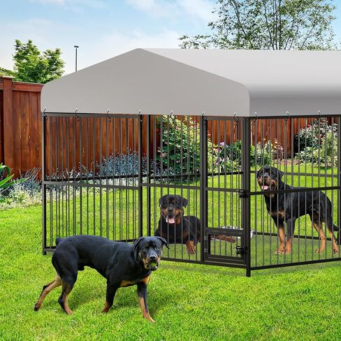 Large Outdoor Dog Kennel, Heavy Duty Dog Cage with Roof, Dog Kennel Galvanized Iron Dog House with Safety Locks,UV & Water Resistant Proof Cover, for Garden Backyard Black (10x10x6FT) in Kuwait