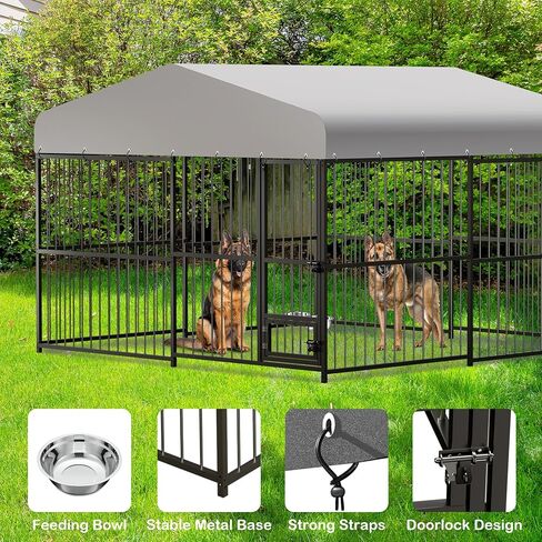 Large Outdoor Dog Kennel, Heavy Duty Dog Cage with Roof, Dog Kennel Galvanized Iron Dog House with Safety Locks,UV & Water Resistant Proof Cover, for Garden Backyard Black (10x10x6FT) in Kuwait