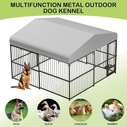 Large Outdoor Dog Kennel, Heavy Duty Dog Cage with Roof, Dog Kennel Galvanized Iron Dog House with Safety Locks,UV & Water Resistant Proof Cover, for Garden Backyard Black (10x10x6FT) in Kuwait