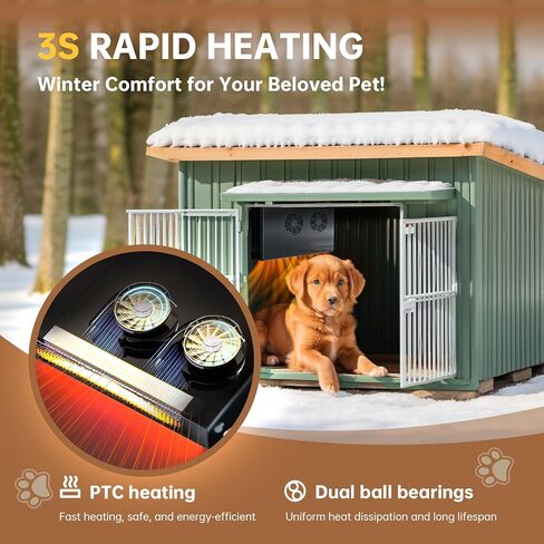 Briidea سخان بيت الكلب بقدرة 400 واط مع تقنية التسخين السريع PTC لمدة 3 ثوانٍ، 32 درجة فهرنهايت - 122 درجة فهرنهايت، سلك مضاد للمضغ بطول 11.5 قدم، يسخن حتى 120 قدم مكعب، مثالي لبيوت الكلاب وأقفاص الدجاج وأقفاص الأرانب in Kuwait