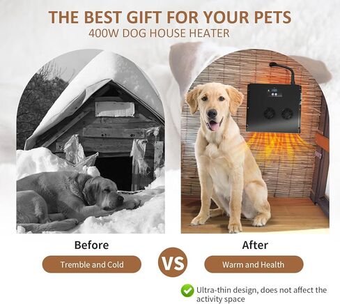 Briidea سخان بيت الكلب بقدرة 400 واط مع تقنية التسخين السريع PTC لمدة 3 ثوانٍ، 32 درجة فهرنهايت - 122 درجة فهرنهايت، سلك مضاد للمضغ بطول 11.5 قدم، يسخن حتى 120 قدم مكعب، مثالي لبيوت الكلاب وأقفاص الدجاج وأقفاص الأرانب in Kuwait