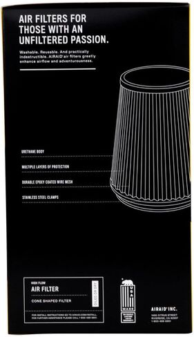Airaid 702-470 Universal Clamp-On Air Filter: Round Tapered; 4 in (102 mm) Flange ID; 9 in (229 mm) Height; 6 in (152 mm) Base; 4.625 in (117 mm) Top, Black in Saudi Arabia