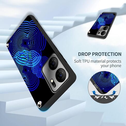 حافظة TPU مرنة لهاتف BLU View 5 B160V، حافظة Tracfone BLU View5 B160V مع حزام معصم بحبل حول الجسم بدون استخدام اليدين | نمط الأزهار الأزرق الداكن المشارب زهرة اللوحة لينة غطاء BLUView 5 ضئيلة in Saudi Arabia