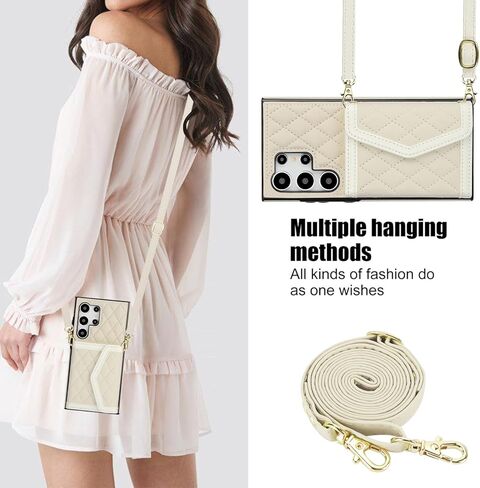 for Samsung Galaxy S24 Ultra (Not S24) Crossbody Wallet Case for Women, PU Leather Card Slot Phone Case with Cash Pocket Kickstand Purse Lanyard Case for Samsung S24 Ultra.Pocket Black in Kuwait