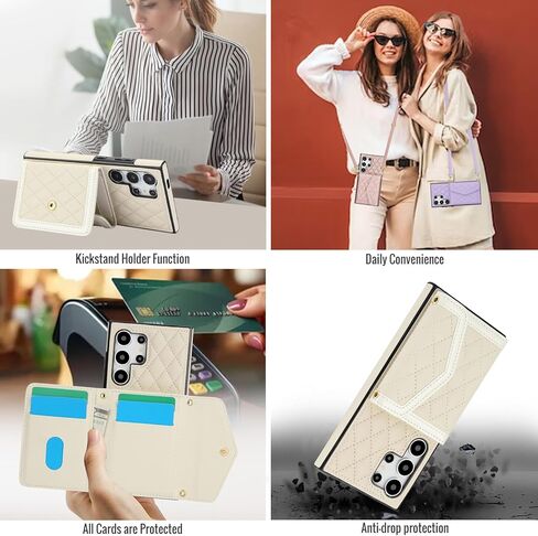 for Samsung Galaxy S24 Ultra (Not S24) Crossbody Wallet Case for Women, PU Leather Card Slot Phone Case with Cash Pocket Kickstand Purse Lanyard Case for Samsung S24 Ultra.Pocket Black in Kuwait