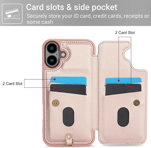 for iPhone 16 / Apple 16 Crossbody Wallet Case with Card Holder, Lanyard Wrist Strap PU Leather Case with Magnetic Clasp Purse Kickstand Cover for Apple 16.S Black in Saudi Arabia