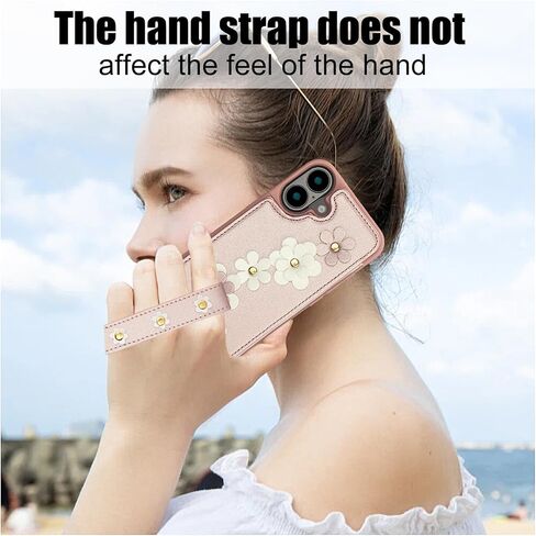 for iPhone 16 / Apple 16 Crossbody Wallet Case with Card Holder, Lanyard Wrist Strap PU Leather Case with Magnetic Clasp Purse Kickstand Cover for Apple 16.S Black in Saudi Arabia