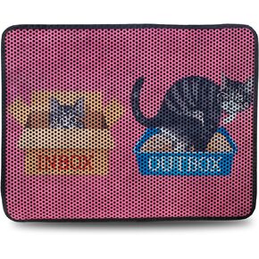 Bastet Pet Cat Litter Mat 30"x24", Double Layer XL Litter Box Mat, Cat Litter Mat Litter Trapping Mat, Water & Urine Proof Kitty Litter Mat for Litter Box, Anti Slip Cat Box Mat, Kitty Design, Pink