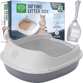 Small Pet Select - Pine Pellet Cat Litter Box, with 5 Pee Pads and Litter Scoop, Premium System for Cats and Other Small Animals, Tidy and Easy to Clean with Drawer, Scoop, and Removable Tray