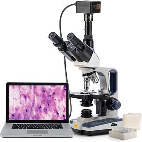 Swift Compound Trinocular Microscope SW380T,40X-2500X Magnification,Siedentopf Head,Two-Layer Mechanical Stage,with Swiftcam 18 Megapixel Camera and 100 PCS Blank Slides and Cover Slips in Saudi Arabia