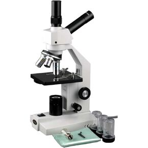 AmScope D100 Dual-View Compound Monocular Microscope, 40X-400X Magnification, Brightfield, Single-Lens Condenser with Disc Diaphragm, Plain Stage