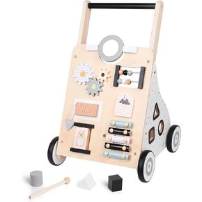 Asweets Wooden Baby Walker Push and Pull Learning Activity Walker Kids’ Activity Toy Multiple Activities Center Develops Motor Skills & Stimulates Creativity(Color)