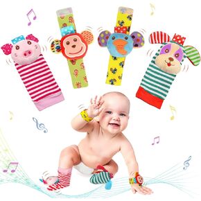 Baby Soft Rattle, Baby Infant Wrists Rattle and Foot Rattles Finders Socks Set Developmental Soft Toys for Newborn