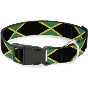 Buckle-Down Plastic Clip Collar - Jamaica Flags - 1.5" Wide - Fits 16-23" Neck - Medium