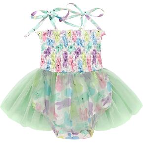 ZOELNIC لحديثي الولادة ملابس بناتي لعيد الفصح مطبوعة على شكل أرنب للرضع فتاة حبال رومبير بدلة وتنورة من التول in Kuwait