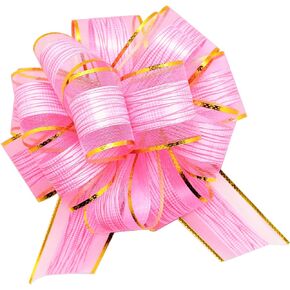 FQTANJU 5 Pcs Pull Bow Gift Wrapping Pull Bow Ribbon 6 Inch Gift Wrap Bows for Christmas Wedding Baskets Valentine's Day Bows Birthday Gift Decorations (Pink)