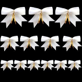 Satin Ribbon Bows Pretied Bows Pink Twist Tie Bows 48 Packs Decorating Christmas Bows for Gift Wrapping (S Size)