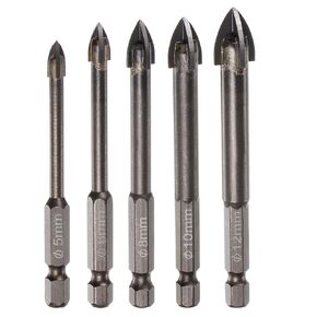 5pcs Titanium Coated Masonry Drill Bit Set, 5mm to 12mm Triangle Concrete Drill Bits Ceramic Tile Drill Bit with 1/4" Hex Shank for Mirror and Ceramic Tile on Concrete Brick Wall